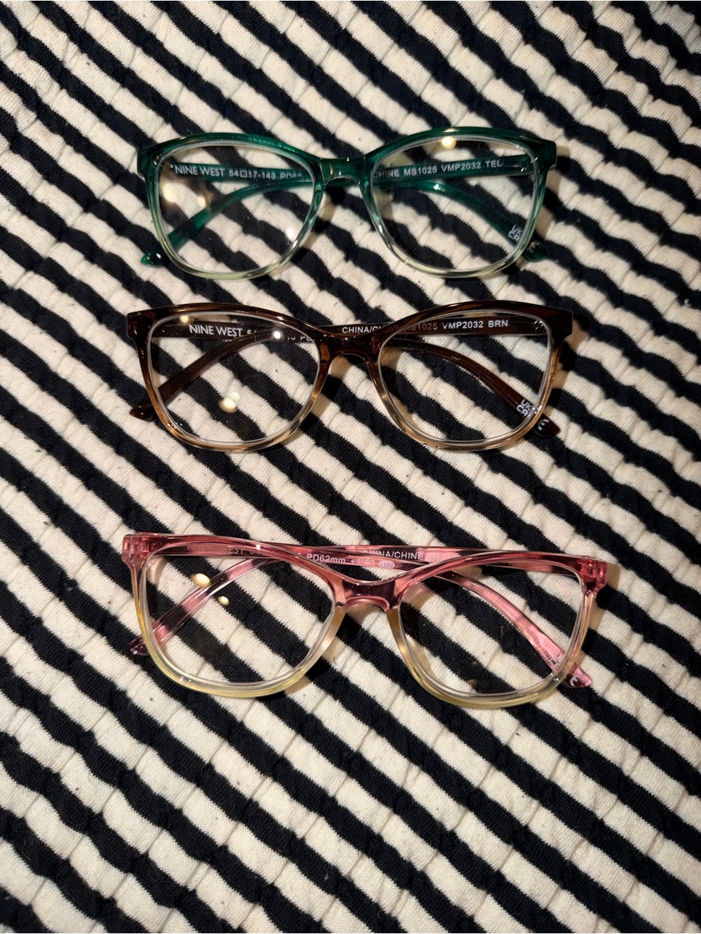 Nine West Trio of Clear Lens Cat-Eye Reading Glasses - Green, Brown, Pink New